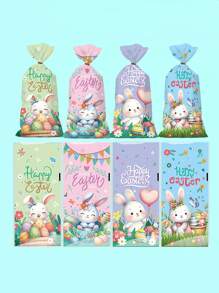 4pcs Easter Holiday Gift Bags OPP Plain Bags With Rabbit & Eggs Pattern, Candy Gifts Baking Packaging Bags Easter Easter Decorations Easter Decor Easter Gifts Easter Bags