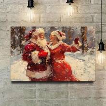 Charming Santa And Mrs. Claus Dance - 1 Piece Wood Framed Canvas Art Set, Vintage Country, Wall Trim, Suitable For Home Decor, Perfect For Gifts And Home Living Room Decor, Can Be Hung Directly. - Framed - View 7