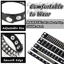 Xiacheng 1/3/6pcs Punk Rivet Bracelet, Gothic Rivet Spiked Leather Bracelet, Adjustable Metal Wristband, Gothic Accessories For Men & Women, Halloween - Black - View 3