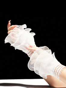 1 Pair 3-Layer Sheer Elastic Bell Sleeve Cuffs Decor For Women