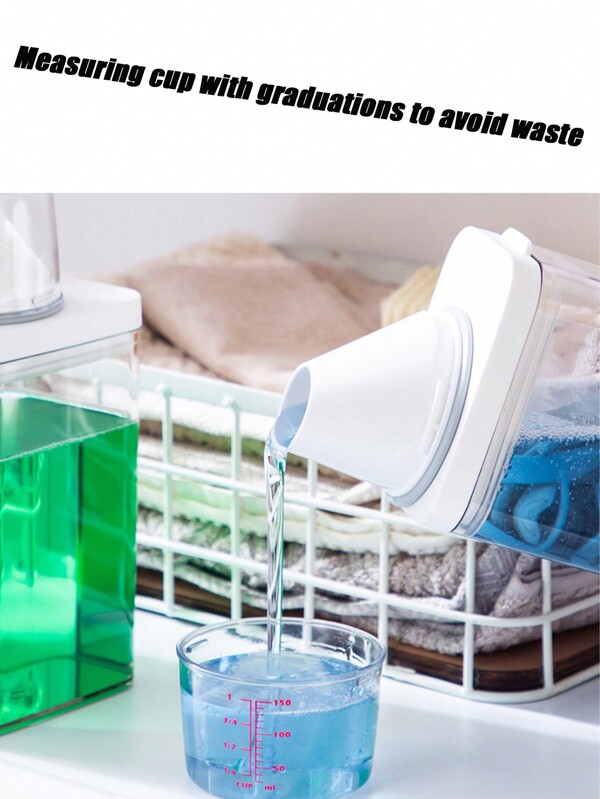 1 recipiente transparente para armazenamento de detergente para roupas com tampa à prova de umidade e copo medidor, decoração para casa e banheiro, decoração de outono, volta às aulas