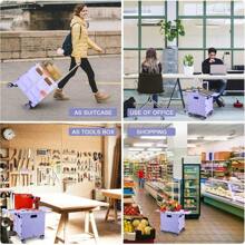 Foldable Utility Cart Folding Portable Rolling Crate Handcart Shopping Trolley Wheel Box With Lid Wear-Resistant Noiseless 360°Rotate Wheel For Travel Shopping Moving Storage Office Use (Green) - Purple - View 4