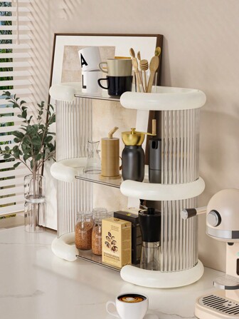 1pc Transparent Makeup Organizer Rack,Storage Shelf For Perfume, Cosmetics, Skin Care Items, Cup Holder For Drinking Cups, Dual-Layer Desk/Kitchen Organizer