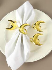 2/4/6 Stück, Stern Mond Servietten-Ring Kombinationsset, Al-Adha Servietten-Clips zum Dekorieren des Esstisches, goldener Mond Serviettenhalter