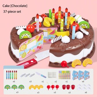 儿童角色扮演逼真蛋糕玩具，创意仿制生日蛋糕，水果和甜点切片玩具套装，生日/圣诞礼物，假食物，木制厨房玩具，木制食物玩具