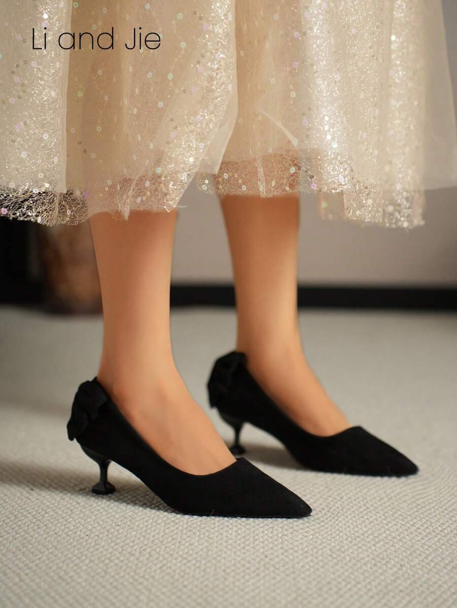 [Li&Jie] 5cm Bow Knot Elegant Kitten Heel Dress Shoes, For Office Lady