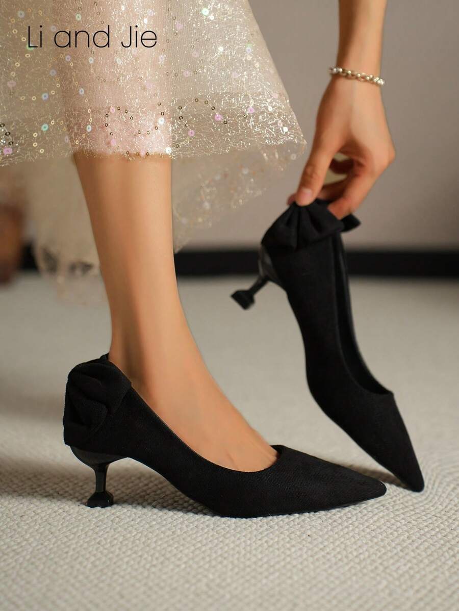 [Li&Jie] 5cm Bow Knot Elegant Kitten Heel Dress Shoes, For Office Lady