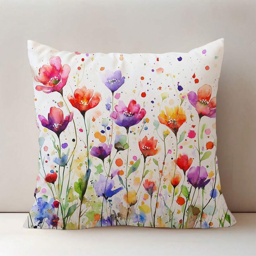 1 Stück 17,7*17,7 Zoll (45*45 cm)/19,69*19,69 Zoll (50*50 cm)/15,75*15,75 Zoll (40*40 cm) Tintendruck Blumenmuster Polyester Kissenbezug [einseitig Muster], Heimdekoration Kissenbezug für Bett, Sofa, Auto, geeignet für täglichen Gebrauch oder hochwertige minimalistische Selbstnutzung, Wohnzimmer, Schlafzimmer [ohne Kissenfüllung] - Verschiedenfarbig - Übersicht 1