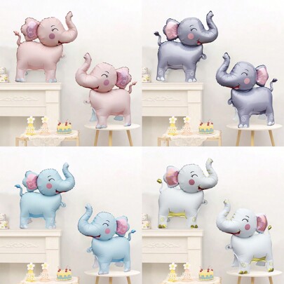 2 قطعة/مجموعة بالونات ألمنيوم على شكل فيل كرتوني ثلاثي الأبعاد باللون الأزرق