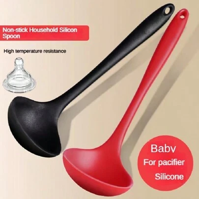1In Stock Silicone Spoon One-Piece All-Inclusive Big Spoon High Temperature Resistant Soup Spoon Kitchen Non-Stick
