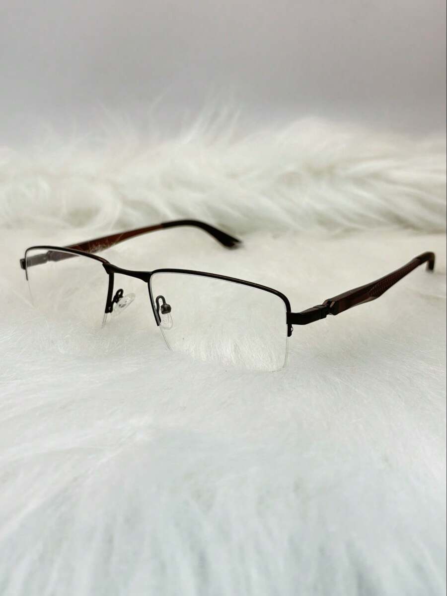 Men's Prescription Glasses Frame 7002 Metal Half Arch Resistant 360 Degree - 棕色 - 查看 1