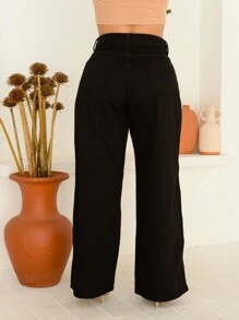 CALCA JEANS FEMININA WIDE LEG CINTURA ALTA 100% ALGODAO
