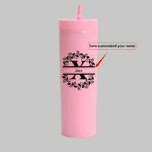 1pc Customized Name Initials A-Z Printed 16oz Plastic Water Bottle, 3 Color Options, Customized Name Tumbler Cup For Beverages, Flat Bottom Milk/Coffee Mug, Travel Accessory, Festival/Wedding Party Gift