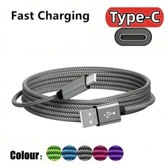 1PC 60W USB C Charger Cable, 3.3FT/6.6FT/10FT Long USB Type-C Fast Charging Cable, Nylon Braided USB A To USB C Charger Cable, Compatible With Samsung Galaxy S24/S23 Ultra/S23/S23+/S22/S22 Ultra/S22+/S21 Ultra/S20 Ultra/ Note 20/Note 10/Z Fold 3/4/5 Compatible With IPhone 16, 16 Pro Max, 15, 15 Plus, 15 Pro, 15 Pro Max, Compatible With Xiaomi, Compatible With OnePlus Type C