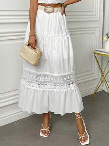 Fresh Viscose Skirt With Em Lese Details - White - View 1