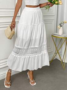 Fresh Viscose Skirt With Em Lese Details - White - View 5