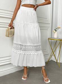Fresh Viscose Skirt With Em Lese Details - White - View 4