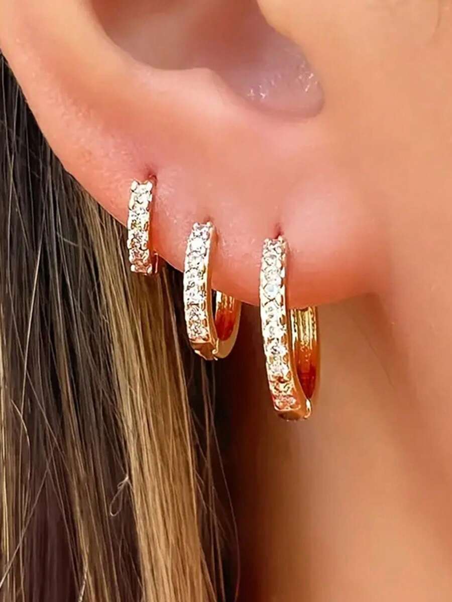 3 Pairs Minimalist Water Drop Design High-End Personal Small Brand Alloy Earrings, Suitable For Women's Daily Wear, Rock & Punk Style - 3-piece Set Of Teardrop Earrings - View 1