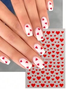 情人节指甲贴纸 2 件装 心形情人节指甲贴纸 白色红色可爱心形浪漫美甲装饰自粘式指甲贴花 美甲沙龙 DIY - 彩色 - 查看 5