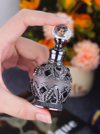 15 Ml Beautiful Vintage Round Enameled Glass Perfume Bottle, Refillable Essential Oil Container, Must-Have Accessory For Holiday Travel, Perfume And Essential Oil Dispenser Bottle, (No Perfume, Empty Bottle Only) + Essential Oil Refill Gift Set