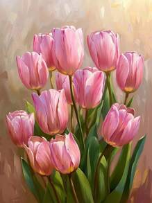 1pc DIY Diamond Painting, Floral Tulip Design, Full Drill, Home Decor, 11.8*15.7in - Multicolor - View 1