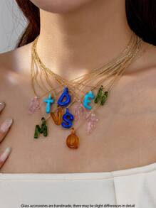 1pc Handmade Glass Initial Letter A-Z Alphabet Pendant Necklace, Special Birthday Or Holiday Gift For Friends (Color And Shape May Vary Slightly)