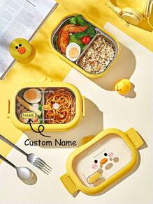 Customized Cute Stainless Steel Insulated Lunch Box, Cartoon Pattern, For Office Workers & Students, Divided Compartments, Adult Bento Box Baby Shower Family Decorations Gifts Winter Eve Gifts Back To School Winter Gift Ideas Boy Girl Valentine's Day Back To School Winter Gift Ideas Boy Girl Valentine's Day
