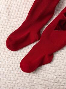 冬季女宝宝加厚圣诞连裤袜柔软条纹大蝴蝶结儿童保暖连裤袜打底裤儿童新年礼物公主女孩加厚紧身裤适合0-6岁 - 彩色 - 查看 9