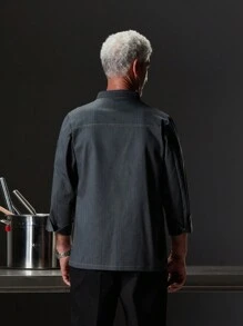 高端定制长袖厨师服，透气，男士舒适。双滚边设计，适用于餐饮、面包店、酒店厨房、餐厅、自助餐厅、西餐厅，秋冬春季长袖厨师制服，黑色和灰色可选，加大码 - 灰色 - 查看 8