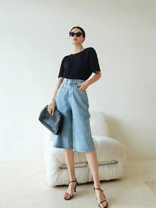 Camiseta suelta de manga corta de unicolor con espalda abierta, para mujer, verano