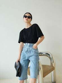 Camiseta suelta de manga corta de unicolor con espalda abierta, para mujer, verano