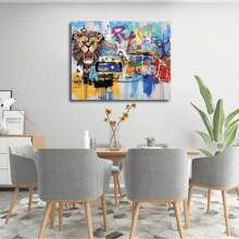 1PC Graffiti Lion Decor Wall Art Funny Wildlife Pictures Wall Decor Pop Street Canvas Print Painting Artwork Cool Modern Home Decorations For Bathroom Living Room Office Framed
