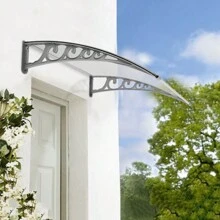 Canopy For Front Door, Canopy Front Door Made Of Aluminum And Polycarbonate, Transparent Arched Canopy, Arched Canopy, Gray - 80*120 cm - 查看 4