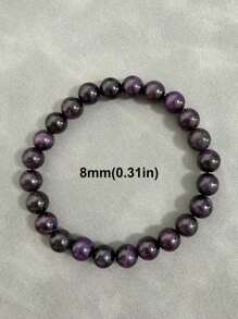 YAUKIA 1 件紫虎眼串珠手链天然石圆珠瑜伽能量手链财富繁荣魅力手链时尚休闲配饰礼物 - 紫色 - 查看 15