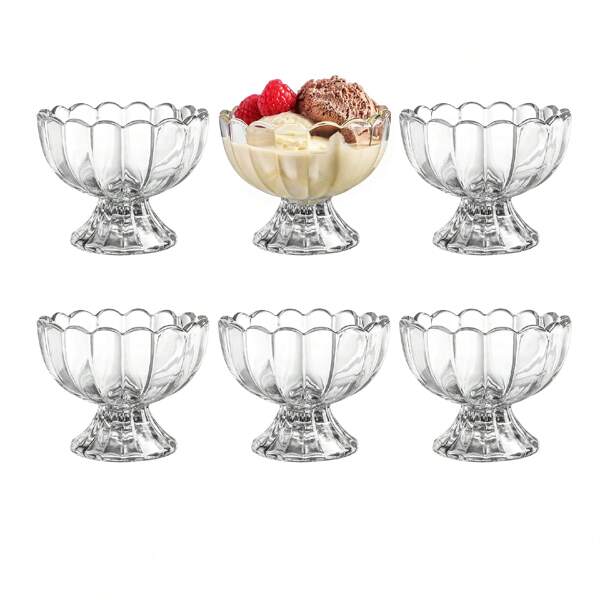 Cuenco de vidrio retro para helado de 6 onzas con base resistente, adecuado para helados, frutas, postres, bocadillos, condimentos y útiles escolares