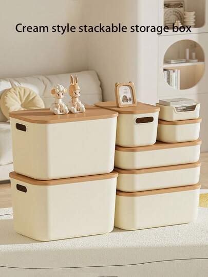 1 件奶油色可堆叠收纳盒（带盖）