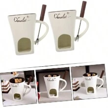 1pc Multifunctional Pot Hot Chocolate Mug Ceramic Melting Chocolate Fondue Mini Fondue Ceramic Cheese Heating Mug Back To School - Multicolor - View 10
