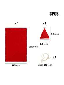 3pcs Santa Bag + Santa Hat Set, Red Gift Bag Reusable Tether Bag, Holiday Santa Hat Suitable For Adults And Children Christmas Party Supplies - Multicolor - View 7