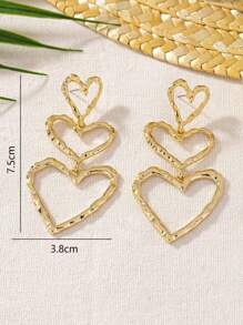欧美跨境时尚爱心形金属线耳环，复古高端奢华耳环情人节 - 金色 - 查看 8