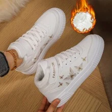 Giày bốt đi tuyết nữ, giày thể thao cao cổ, lót da mềm mại phía trước, giữ ấm mùa đông, họa tiết bướm trắng, bốt đen, bốt cổ ngắn, bốt nữ. - trắng - Xem 7