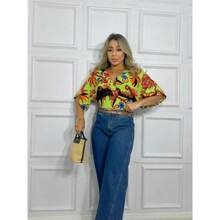 Women's Blouse Cropped Bat Sleeve Far Inspiration - Màu xanh hải quân - Xem 2