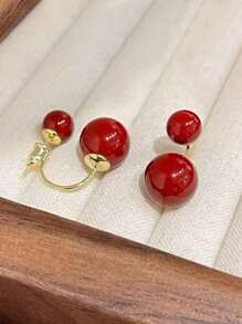 1 对时尚欧式经典红色仿珍珠耳环，时尚百搭简约设计别致优雅耳环，适合女士情人节 - A - 查看 5