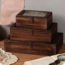 Gabinete de exhibición de madera retro, bandeja de joyería y cosméticos con cajones, caja de almacenamiento de escritorio estilo nórdico para el desorden