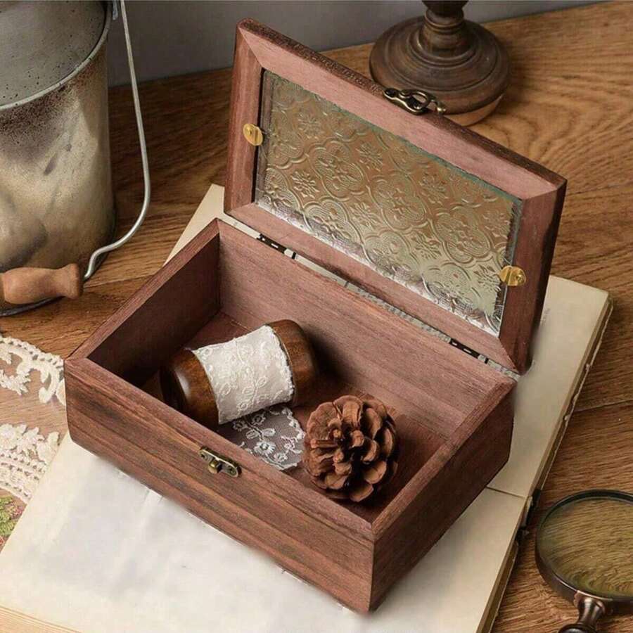 Gabinete de exhibición de madera retro, bandeja de joyería y cosméticos con cajones, caja de almacenamiento de escritorio estilo nórdico para el desorden