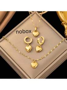 4 pièces/Set Bijoux Rétro Romantique à la Française, Élégant et Créatif, en Acier Inoxydable, Comprenant un Collier en Forme de Cœur 3D Plaqué Or 18 Carats, un Bracelet, des Boucles d'Oreilles et des Accessoires en Acier au Titane. Cet ensemble polyvalent convient pour un usage quotidien, le travail, la rue, les fêtes et les occasions festives. Un choix de cadeau parfait pour les femmes. Saint-Valentin, Maman, Mère, Fête des Mères, Cadeau
