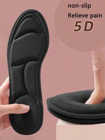 QKC 1 Pair Black 5D Memory Soft Massage Insoles, Odor-Resistant, Foot Pain Relief Cushion For High Heels & Loafers, Back To School Supplies, Boots Accessories For Shoes For Women, For Outdoor, Sport, Travel, Household, Office, School
