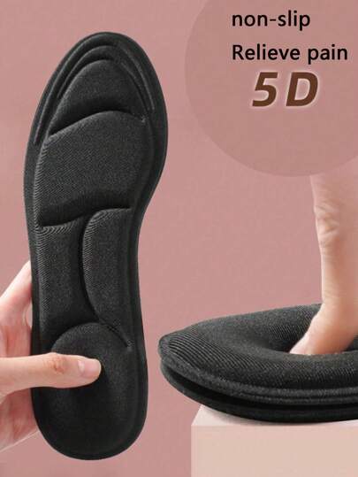 QKC 1 双黑色 5D 记忆柔软按摩鞋垫，防臭，缓解高跟鞋和休闲鞋足部疼痛的缓冲垫，返校用品，女鞋靴子配件，适用于户外、运动、旅行、家居、办公室、学校
