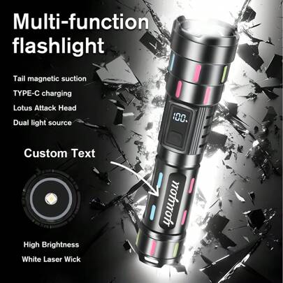 1 peça 5 Engrenagens Super Brilhante Zoom Liga Lanterna LED Tática Recarregável Mais Poderosa Com Tira Fluorescente Para Camping Ao Ar Livre Emergência Pesca Caminhadas Equitação, Acessórios de Camping