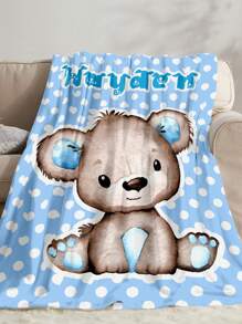 1pc Custom Flannel Name Blanket For Bed,Personalized Gift, Good Christmas Gifts,Personalized Blankets,Bedding Blanket,Gifts For Kids,Teddy Bear Doll Pattern Custom Name Blanket, Personalized Blanket With Kids Name