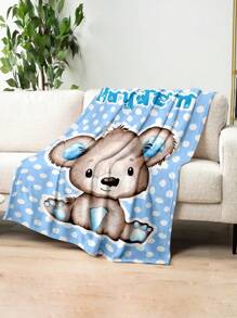 1pc Custom Flannel Name Blanket For Bed,Personalized Gift, Good Christmas Gifts,Personalized Blankets,Bedding Blanket,Gifts For Kids,Teddy Bear Doll Pattern Custom Name Blanket, Personalized Blanket With Kids Name